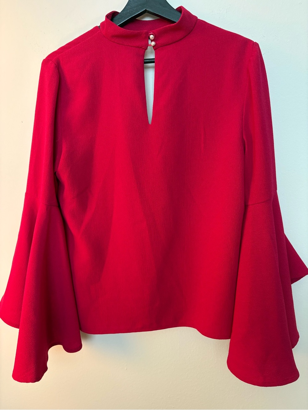 WAYF Women’s Ryan Choker Cutout Bell Sleeve Ruby Red Blouse Size 8 Sku#69 - Picture 7 of 11